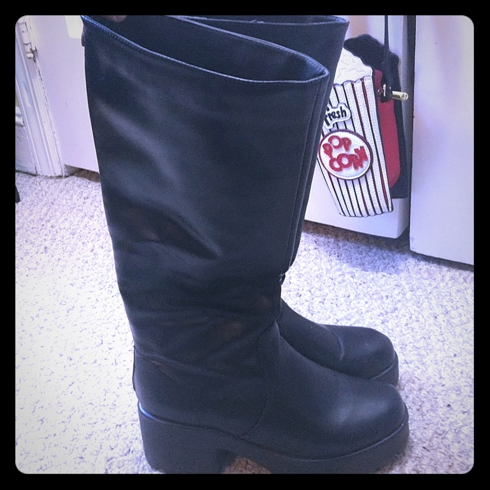 90's style platform Lug Heel Knee high boots